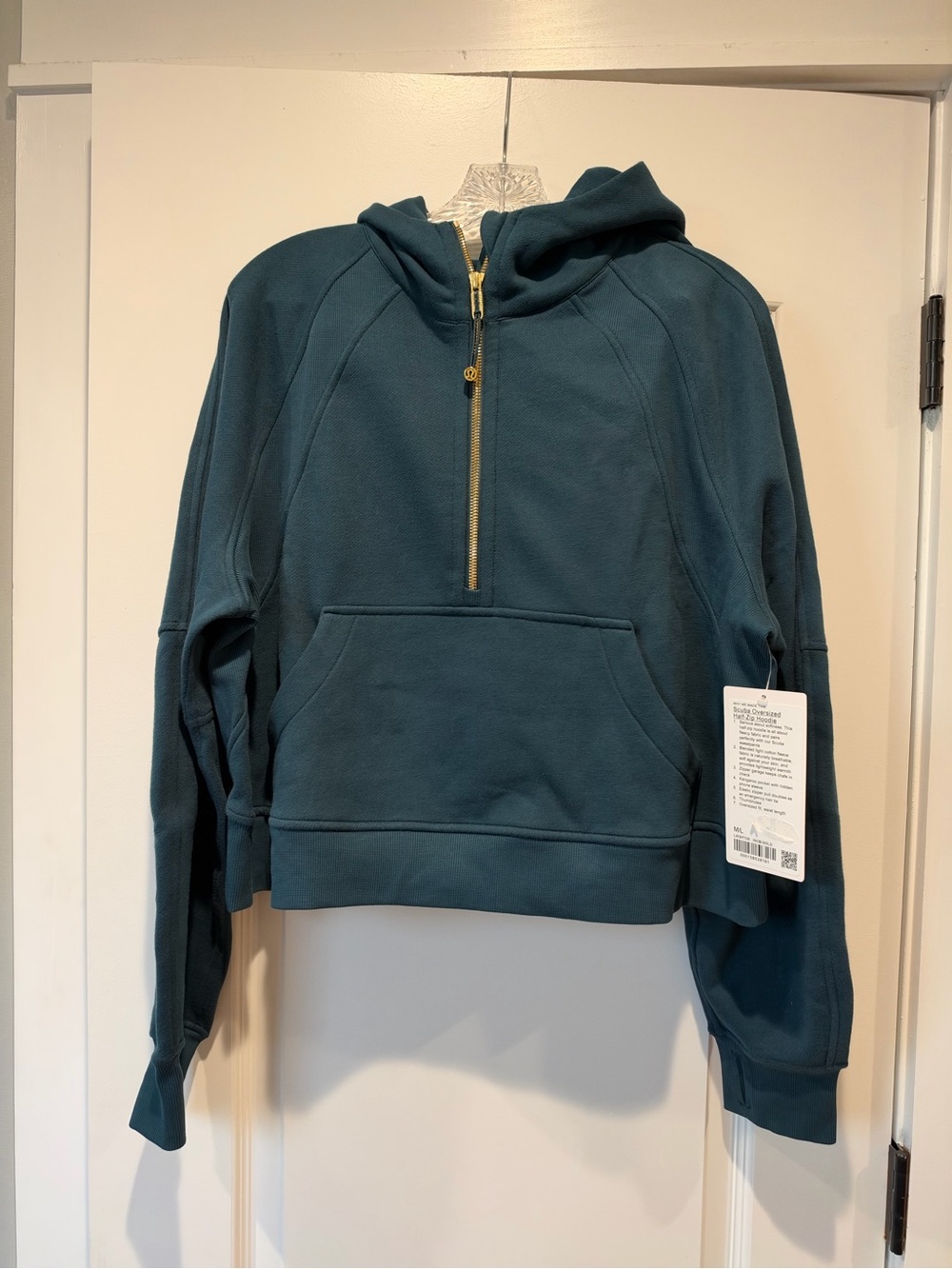 LULULEMON size M Scuba Teal Half-Zip Hoodie Sweater with Gold Zipper NWT